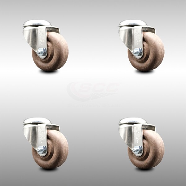 3 Inch 316SS High Temp Glass Filled Nylon Wheel Swivel Bolt Hole Caster Set SCC